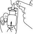5. Tryck flaskan bestämt uppåt mellan tummen och fingrarna en gång samtidigt som du försiktigt andas in genom näsborren.