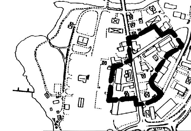 7 Vid Boråsvägen och söder om Ätran låg vid 1900-talets början ett tegelbruk omgivet av ett mindre antal bostäder i form av småhus.