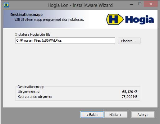 5 Förslag på målkatalog för installationen är C:\Program\WLPlus eller C:\Program Files\WLPlus beroende på vilket operativsystem du har.