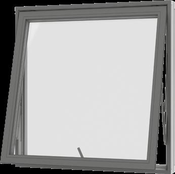 VELFAC Ribo Vändbart fönster Fönstret öppnas genom att handtaget vrids upp i lodrätt läge och fönsterbågen skjuts utåt. En öppningsspärr begränsar öppningen till 5-10cm.