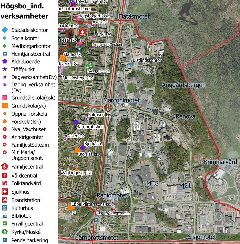 Högsbo industriområde Invånare: 67 29 13 14 3 7 1 0-17 år 18-29 år 30-44 år 45-64 år 65-74 år 75+år På