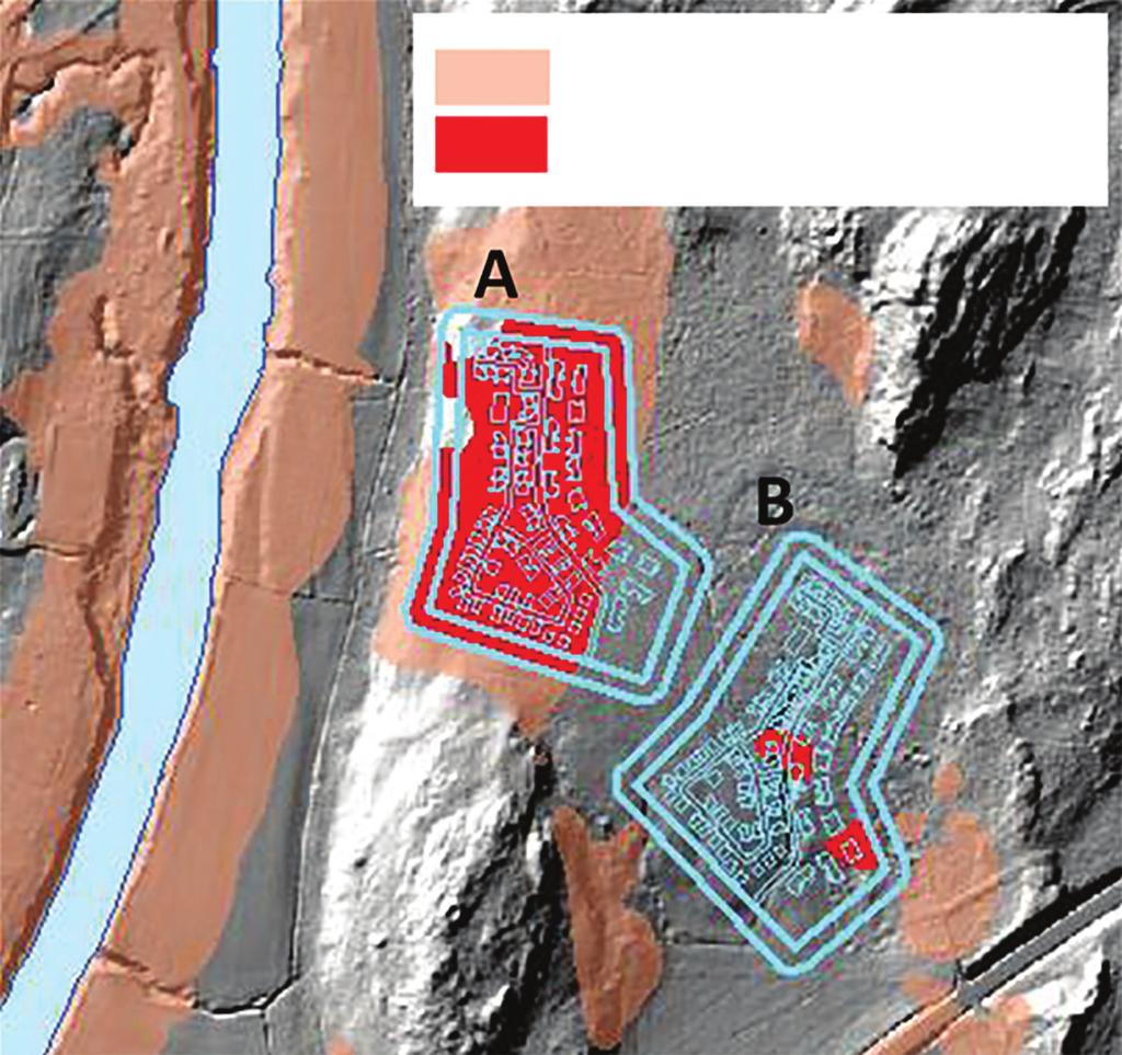 Förutsättningar för jordskred Planerat objekt i område med förutsättningar för jordskred Figur 8. n tänkbar situation vid planering av nytt bostads område (ljusblått).