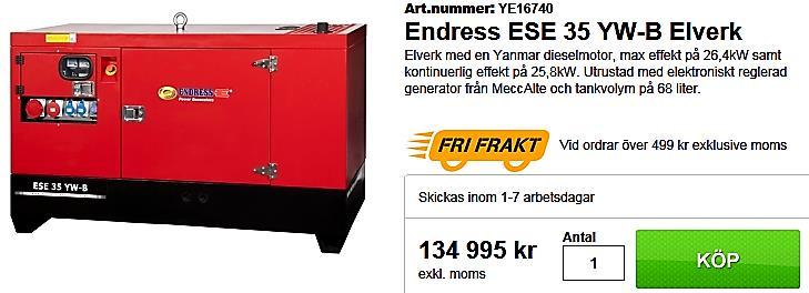 Dieseldrivet elverk inköpt eller hyrt.