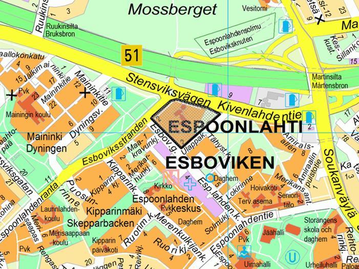 Esbo stad Protokoll 9 Fullmäktige 23.01.2017 Sida 30 / 77 Den centrala principen för trafiken är att områdets inre delar domineras av gångtrafik. Dessutom ska där ligga en liten park.