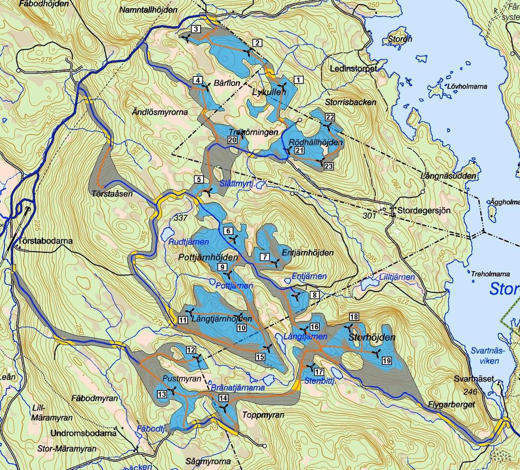 45 (126) 1.2.2 Karta Utredningsområde, Ansökansområde och Vindkraftområde Utdrag ur MKB sid 10 Figur 3 Figur 3.