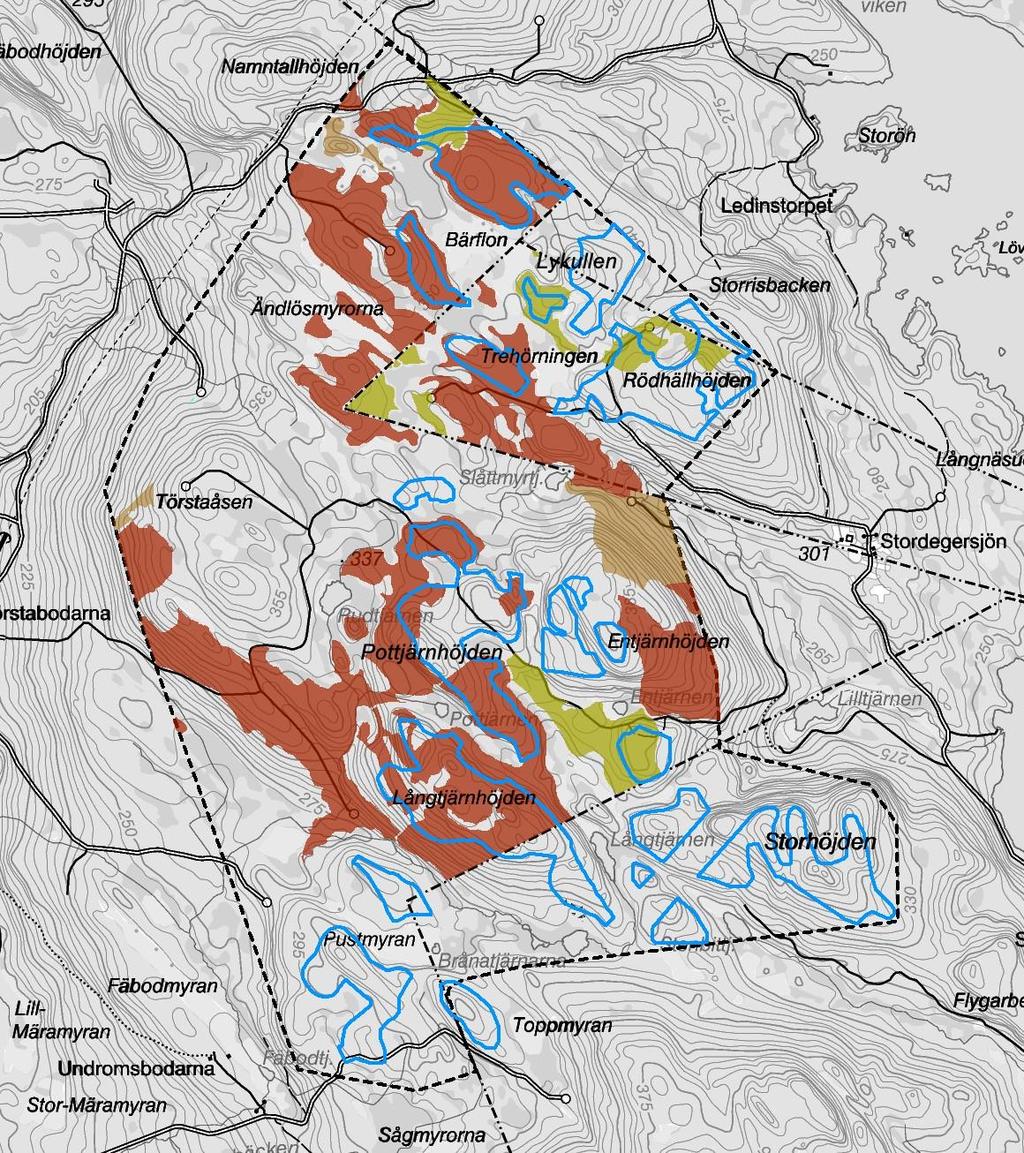 71 (126) Aktuellt område har ej brukats av sameby/samebyar i modern tid ca 1920 fram till månadsskiftet februari-mars 2018 Contortatall och vindkraftområdet Ur MKB sid 134 Figur 83 F igur XX.