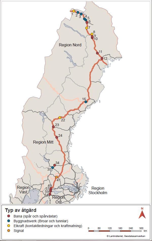 Transportflöde Hallsberg Luleå Riksgränsen Större reinvesteringar (>10