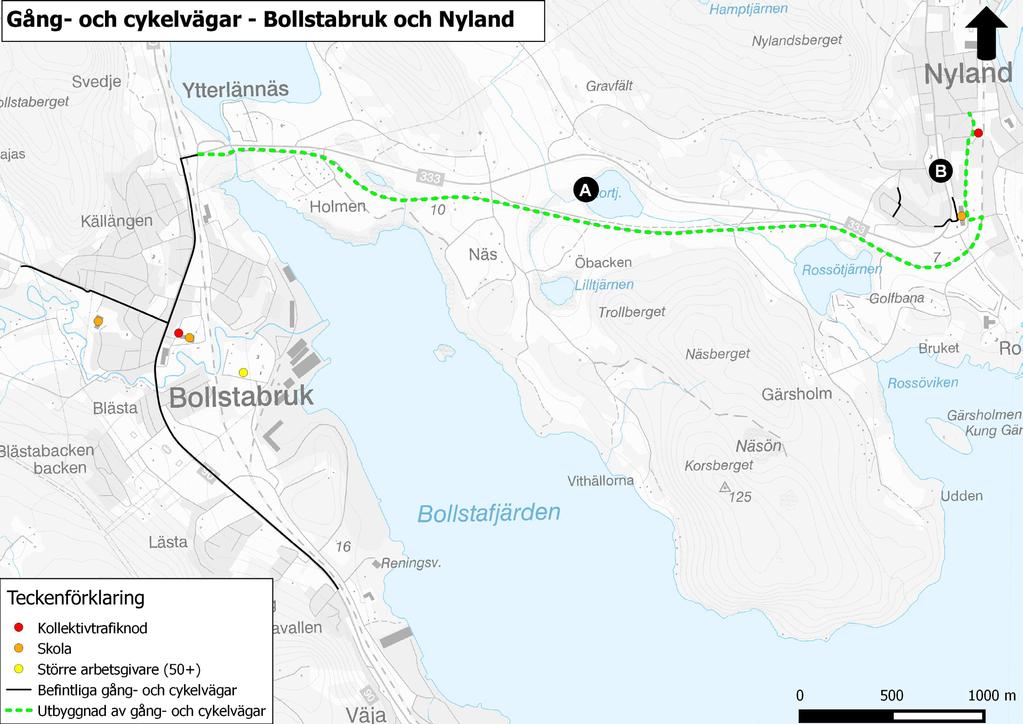 Bollstabruk och Nyland För att öka tillgängligheten mellan Bollstabruk och Nyland bör möjligheterna för gång- och cykeltrafik förbättras.