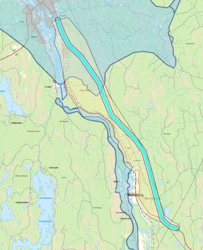 Övergripande förutsättningar vatten Grundvattenförekomst och vattenskyddsobjekt I området, men utanför korridoren, återfinns