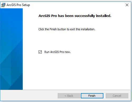 Nu är installationen klar, tryck Finish. Auktorisera ArcGIS Pro för användning När installationen är klar behöver du auktorisera Pro. Det finns flera alternativ för detta, som beskrivs nedan. 1.