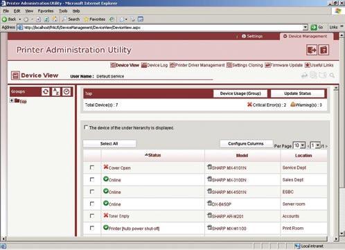 EFFEKTIVT UNDERHÅLL ADMINISTRATIVT SKRIVARVERKTYG Sharps administrativa skrivarverktyg (PAU) är perfekt för stressade IT-administratörer.