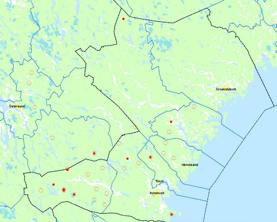 Tabell 2. Volym granvindfällen, råa och med färska angrepp, kvarliggande i skogen hösten 2015 i äldre gallrings- och slutavverkningsmogen granskog.