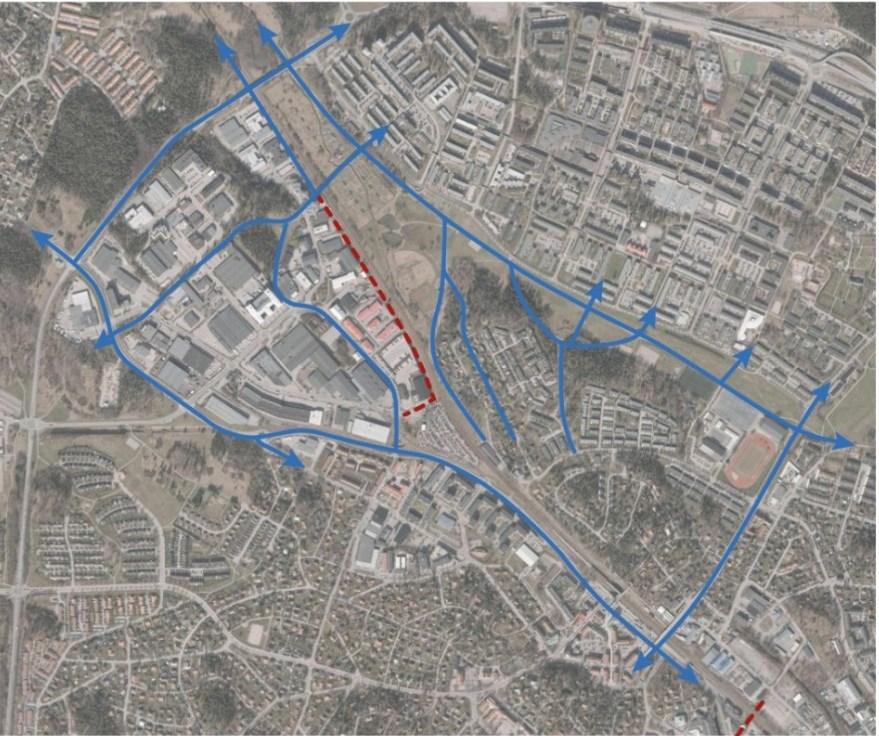 Lunda Spånga station Borghöjdsvägen Befintligt gång- och cykelvägnät (blå linjer) kompletteras med en ny gång- och cykelväg längs Mälarbanan vid Lunda och en passage under spårområdet vid