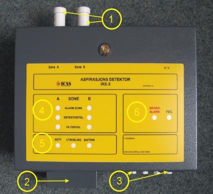 1 Beskrivning Enheten är utformad för att detektera rök genom aspiration (i 2 olika områden: Rör A och rör B) 
