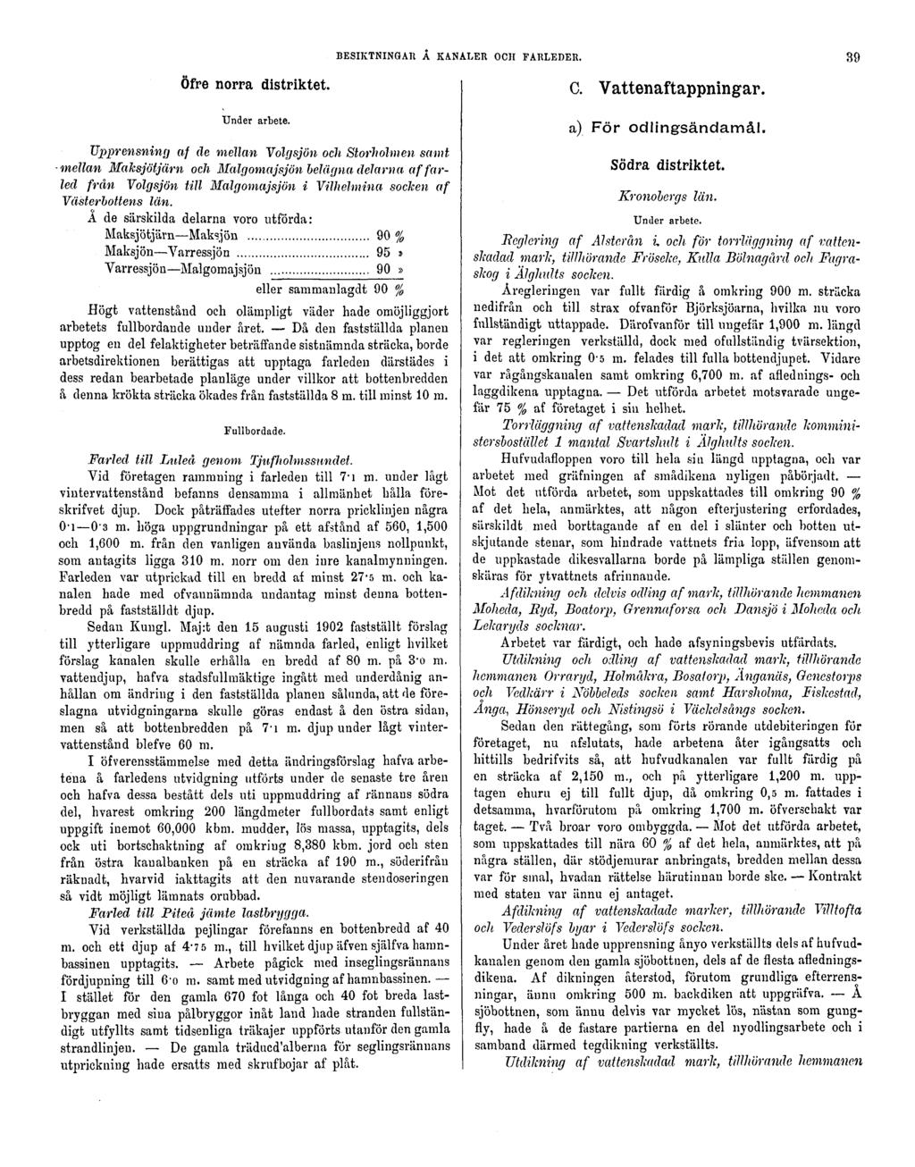 BESIKTNINGAR Å KANALER OCH FARLEDER. 39 Öfre norra distriktet. Under arbete.