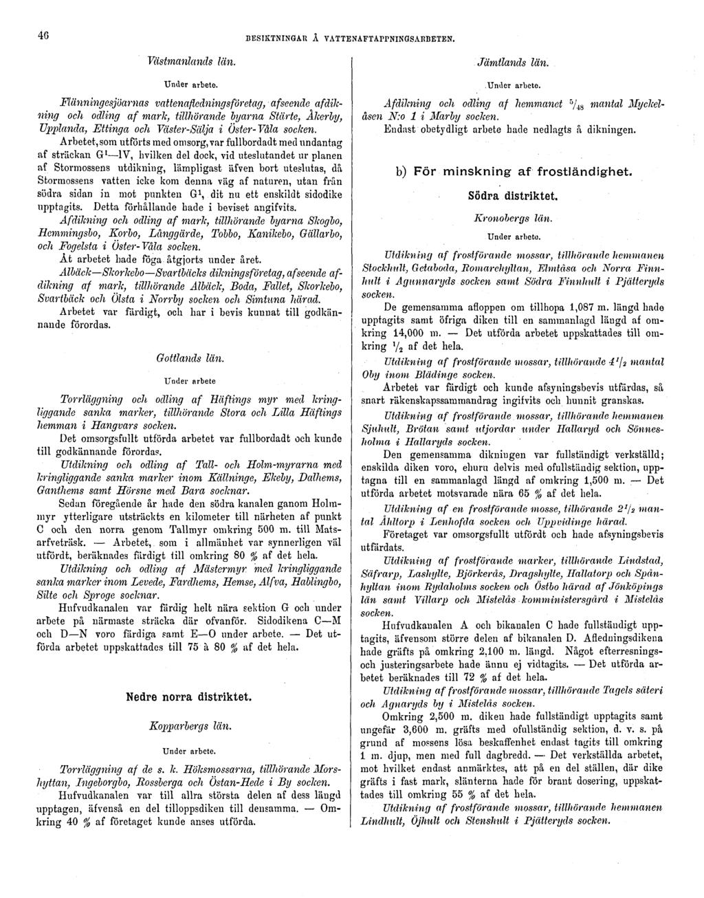 46 BESIKTNINGAR Å VATTENAFTAPPNINGSARBETEN. Västmanlands län. Jämtlands län. Under arbete.