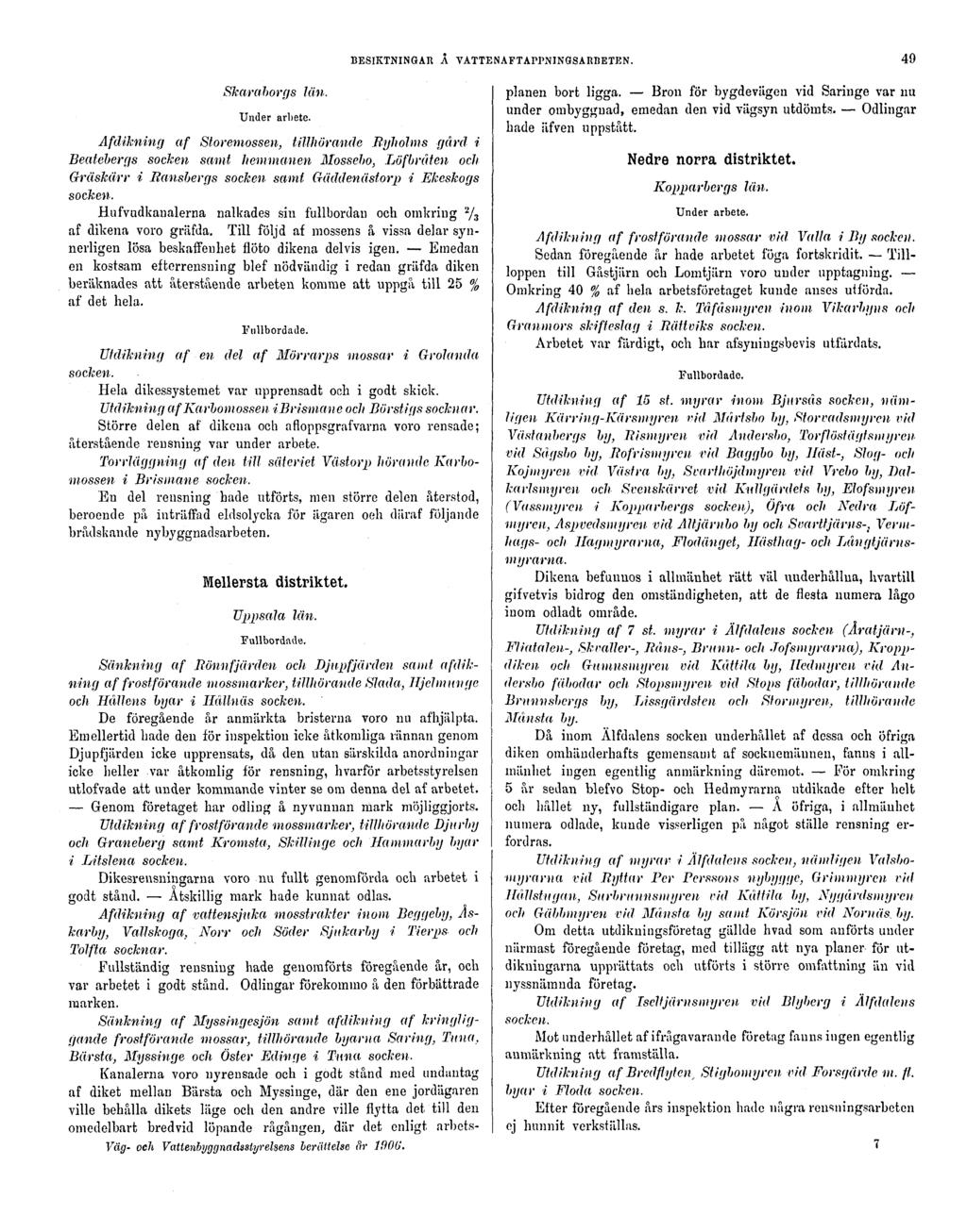 BESIKTNINGAR Å VATTENAFTAPPNINGSARBETEN. 49 Skaraborgs Under arbete. län.