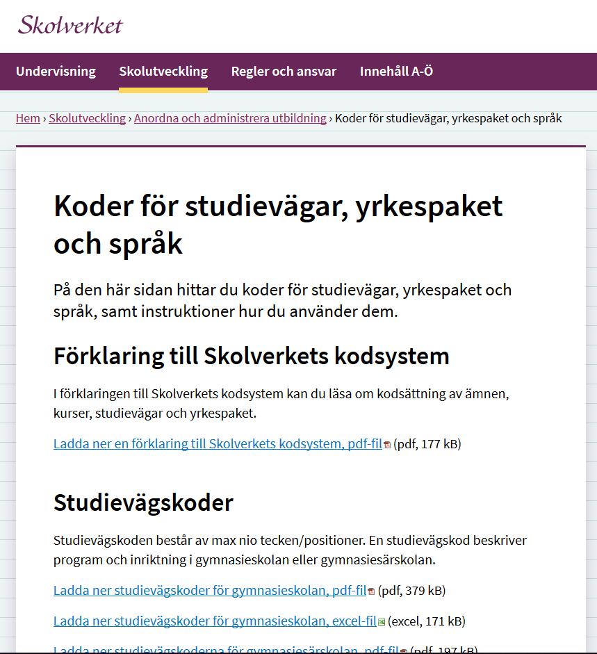 Koder på skolverket.