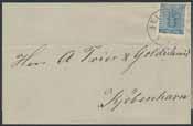 F 7000 * 1.000:- 1149K 7, 16 5+2 20 öre på brev sänt från YSTAD 13.8.1868 till England, Via Danmark.