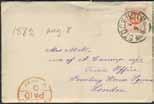 * 500:- 1316K 30, bke7 5 öre som tilläggsfrankering på brevkort 5 öre, stämplat PKXP No 34 19.5.1886, sänt till Belgien.