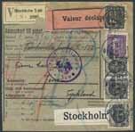 + 80 öre på adresskort till inrikes paket sänt från GRÄNNA 17.10.21 till TRANÅS 18.10.1921. * 300:- 1698K 148C, m.fl. 5 5+10+30 öre på postanvisning sänd från RÅDOM 1.11.1921 till Norge.