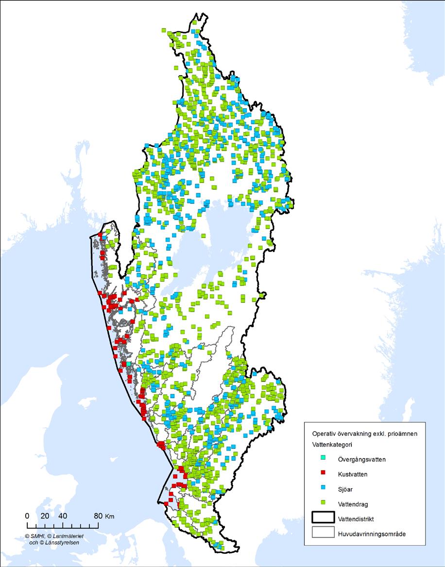 Karta 7. Program för Operativ övervakning i, per vattenkategori.