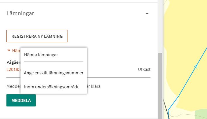 två alternativ att hämta lämningar och koppla dem till uppdraget. Av varje lämning skapas ett utkast. På följande två sätt kan du hämta lämningar till uppdraget: 1.