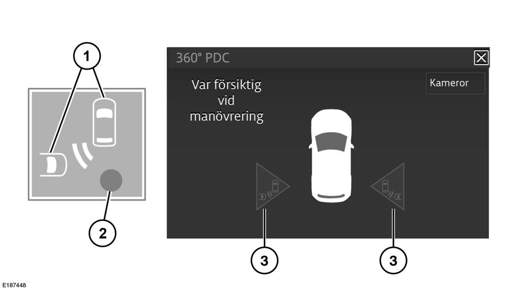 R Parkeringsfunktioner Anm: RTD avaktiveras automatiskt när parkeringsassistansen är aktiverad och när en släpvagn är tillkopplad. RTD ger backkameran ytterligare funktioner.