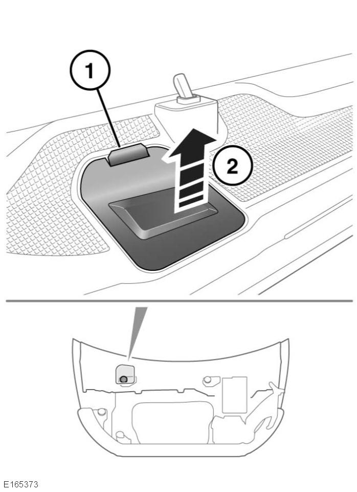 R Underhåll Höger sida under motorhuven Kåpa på höger sida under motorhuven 1. Placera de två styrklackarna på kåpans bakre del i den omgivande panelen. 2.