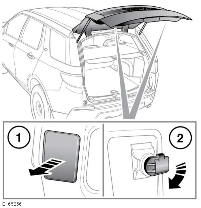 Ta bort lämplig ventilationslucka i lastutrymmet. 2. Vrid bakre lampenhetens fästskruv moturs tills den är helt lossad. Ta bort säkringsskruven. Ta bort den bakre lampenheten. 3.