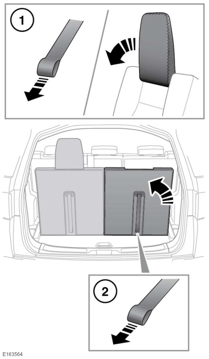 Från fordonets insida, lyft upp nackskyddet tills det låses fast i upprätt läge. För att fälla tredje sätesraden: 1.