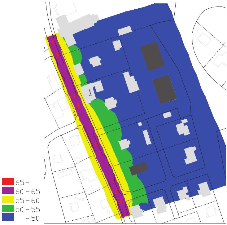 5 (15) Bullerkartering maximal ljudnivå per dygn. Ljusa byggnader är befintliga och mörka är föreslagna.