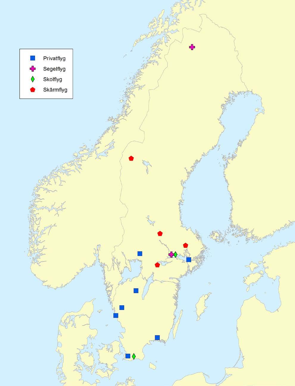 2 LUFTFART Figur 1. Geografisk fördelning av luftfartsolyckor 2015.