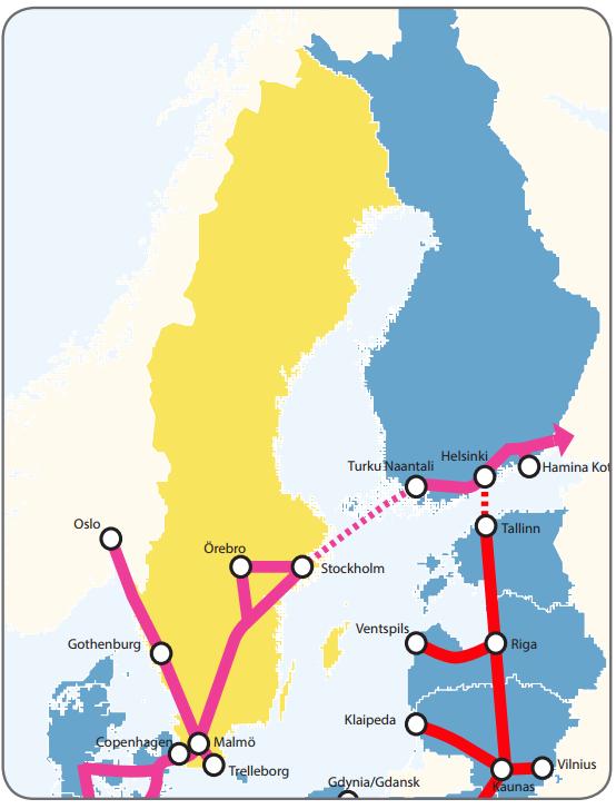 Figur 5. TEN-T Stomnät Nordeuropa. Scan-Med korridoren. TEN-T sträcker sig över hela EU.