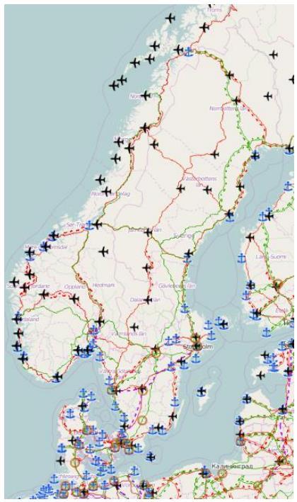 Flera av landets viktigaste transportstråk som är utpekade TEN-T-stråk går genom Sörmland.