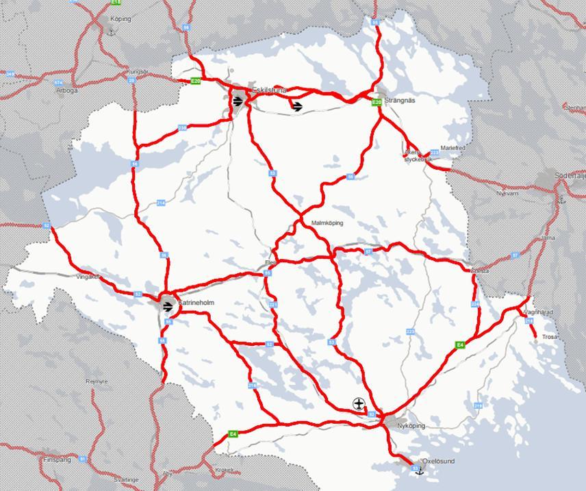 landsbygd. Det utpekade vägnätet utgör Sörmlands förbindelse mot omvärlden och är de vägar som fyller en viktig regional funktion.
