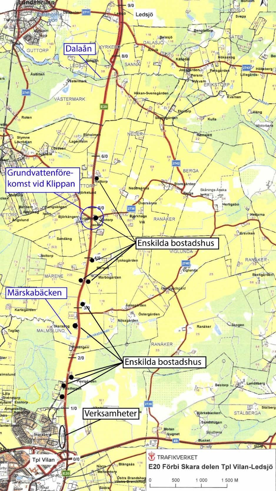 2 Skyddsobjekt En inventering av det omkringliggande bebyggelsen, vattendrag och landskapet runt E20 har gjorts inom ramen för detta projekt och