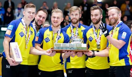 EM HERRAR NOVEMBER 2017 Lag Edin med Niklas Edin, Oskar Eriksson, Rasmus Wranå, Christoffer Sundgren, Henrik Leek och coach Fredrik Lindberg vann en långkörare till final mot Skottland med 10-5 efter
