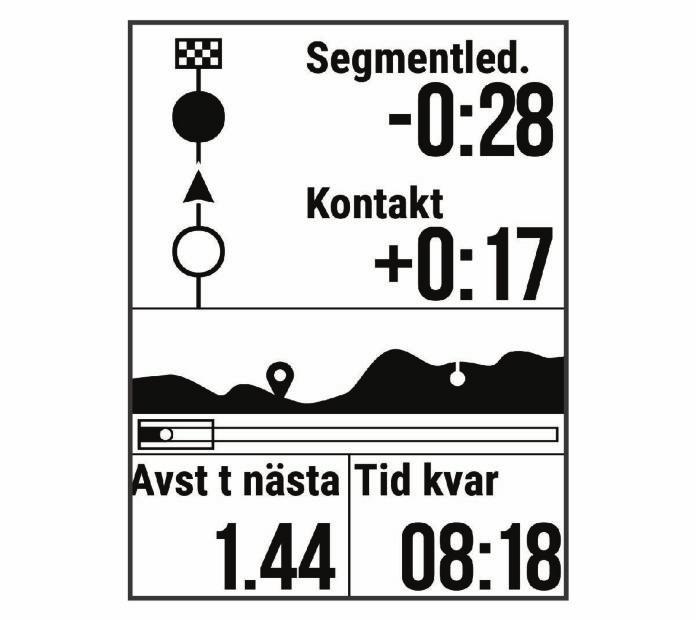 Segment Följa ett segment: Du kan skicka segment från ditt Garmin Connect konto till enheten. När ett segment har sparats på enheten kan du följa segmentet. Obs!