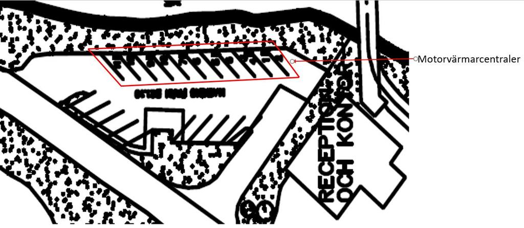 3.2.3 Parkeringsytor vid receptionen Vid sidan av reception och kontor längs med älven finns 18st parkeringar, varav 10 st. med tillgång till uttag för motorvärmare.