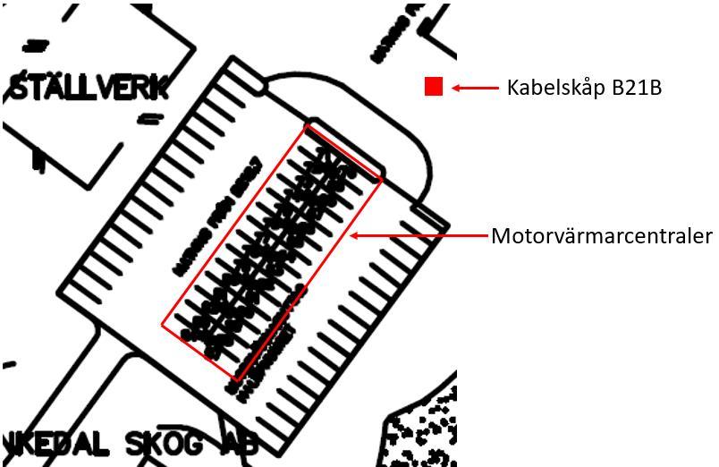 3.2.4 Parkeringsytor vid 40kV ställverk Norr om Bruksvägen intill 40kV ställverket finns 58 st. parkeringsplatser.