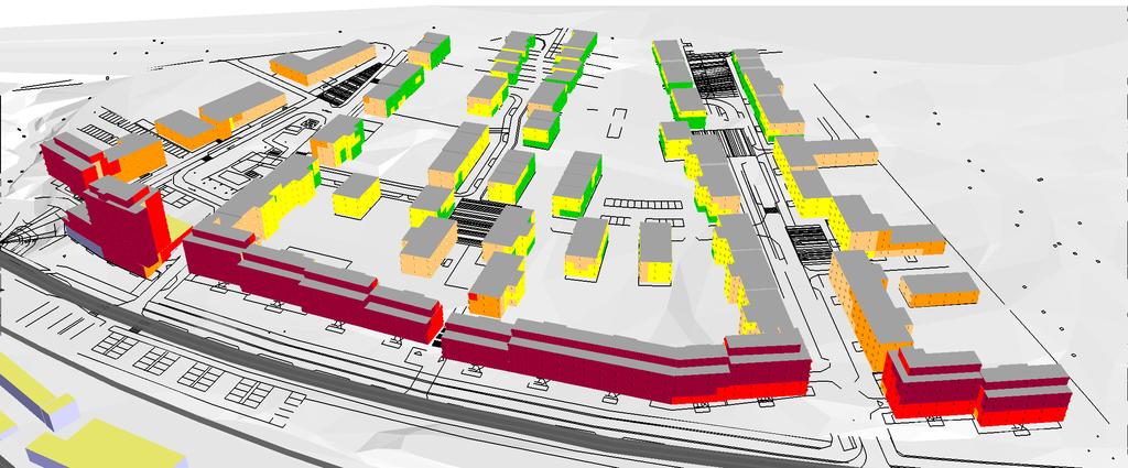 Vingpennan 1, Jönköping Trafik 2030 Maximal ljudnivå tågtrafik vid fasad ÖVRIGT Kartan visar ljudnivåerna vid fasad (frifältsvärden).