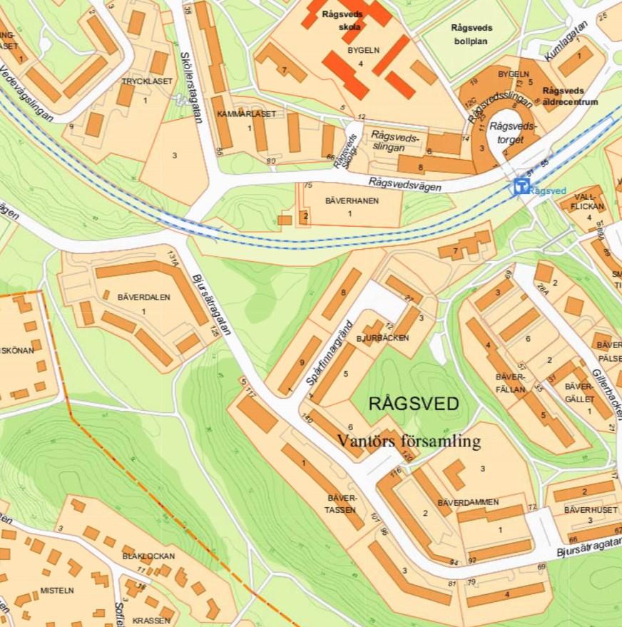 Sida 2 (12) Planområdet är markerat med röd streckad linje på kartan. Utlåtande Syfte Syftet med detaljplanen är att komplettera Rågsved med ca 370 lägenheter i flerbostadshus.
