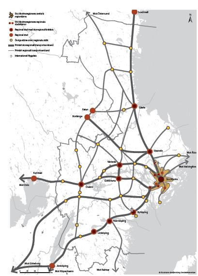 Regional struktur östra Mellansverige 2050 Den storregionala strukturen i vilka områden bostäder, arbetsplatser och infrastruktur finns idag och var de utvecklas framöver är en central fråga i det