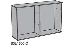 förvaring S3L1600 Höjd 1005 mm, bredd 1600 mm, djup 400 mm. Stomme: PK 1 PK 2 PK 3 PK 4 PK 5 S3L1600 öppen förvaring Mellansida i mitten som avdelar skåpet.