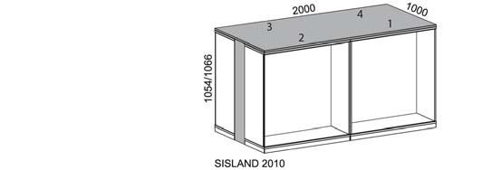 ( ) = ange färg täckplåt S (silver), W (vit), B (svart), CH (krom) Island 208 Startpaket för island 208 bestående av: Add-on toppskiva av laminat/faner och monteringsbeslag.