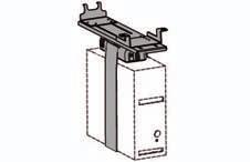 Datorhållare För vertikal upphängning. Silver. Spännes fast med svart band. Justerbar i höjd, skjutbar och roterbar som standard. Icke låsbar. Maxvikt dator 20 kg.