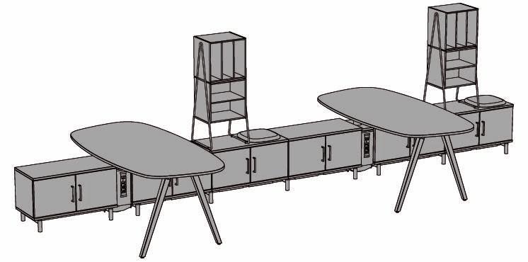 kombinationsexempel Spine med integrerade bord: 6st S1P800DO med benreduktion 2st SPBS med