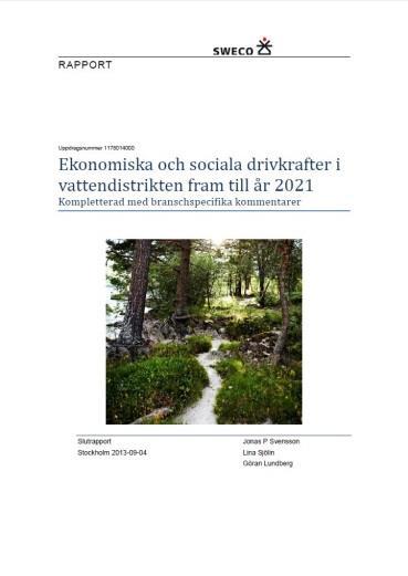 Vattendistriktens ekonomiska struktur och miljöpåverkan 1995-2011 är baserad på offentlig statistik och visar uppgifter för parametrarna, utsläpp till vatten av förorenande ämnen, miljöskatter,