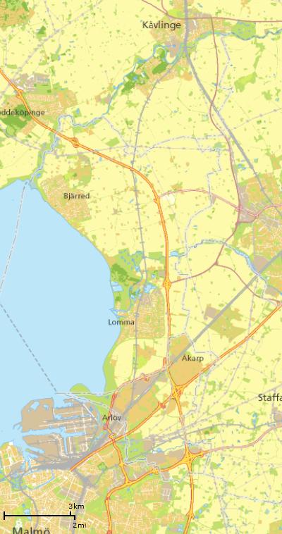 Lommabanan idag Lommabanan sträcker sig mellan Kävlinge i norr och Arlöv i söder. Den enkelspåriga banan är 19 kilometer lång och elektrifierad.